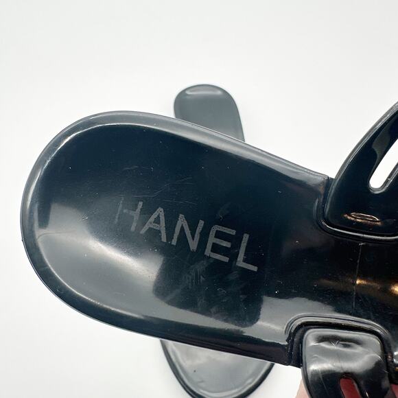 Chanel Camellia Flower Rubber PVC Thong Flip Flop Sandal Black 40 Flat Summer - Picture 5 of 10